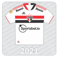 Camisa São Paulo FC 2021 - Adidas - Sportsbet.io - Roku - Patches Brasileirão 2021